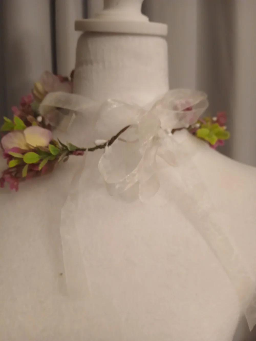Floral Ribbon Tied Flower Crown in Pink & Green Festivals Weddings Fairycore